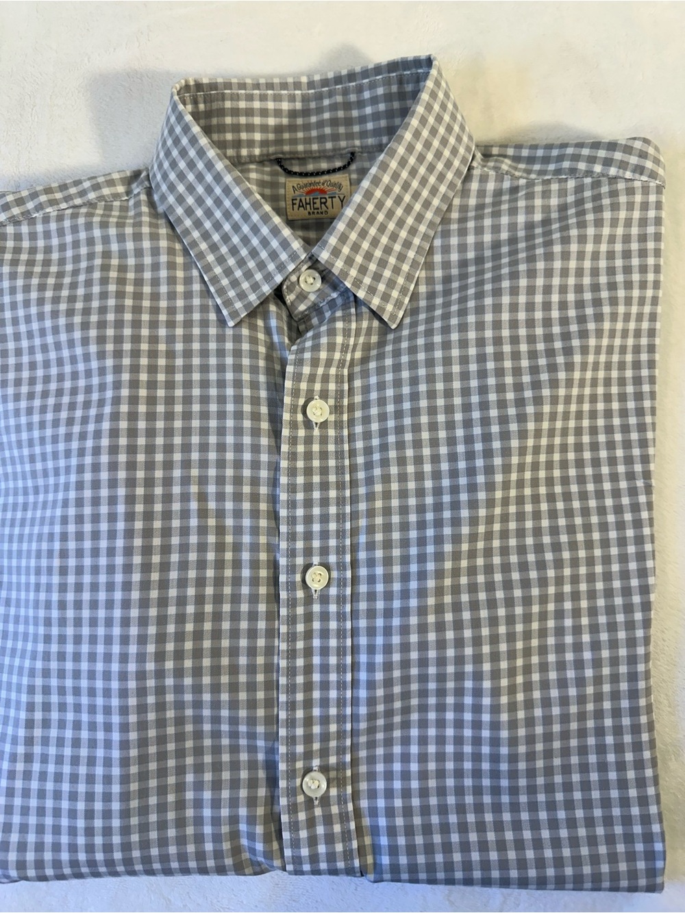 Faherty Light Gray Gingham Button-Down Shirt Size Large